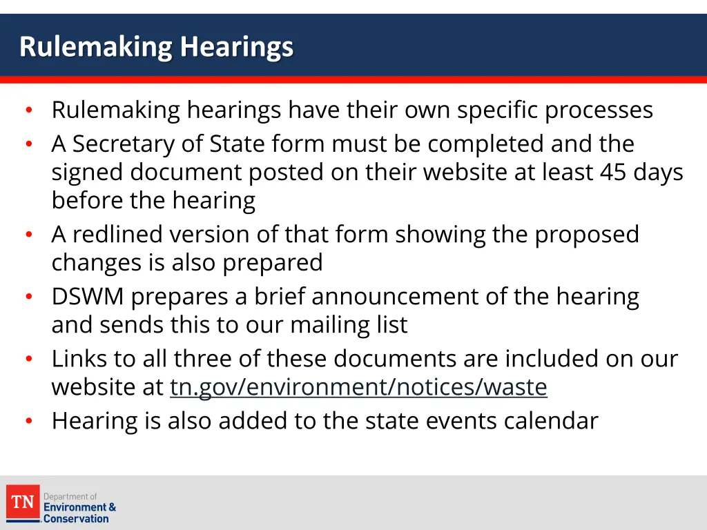 rulemaking hearings