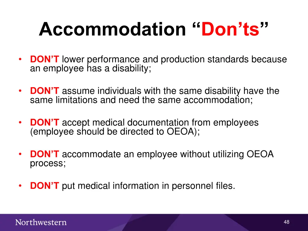 accommodation don ts