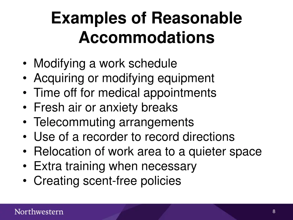 examples of reasonable accommodations