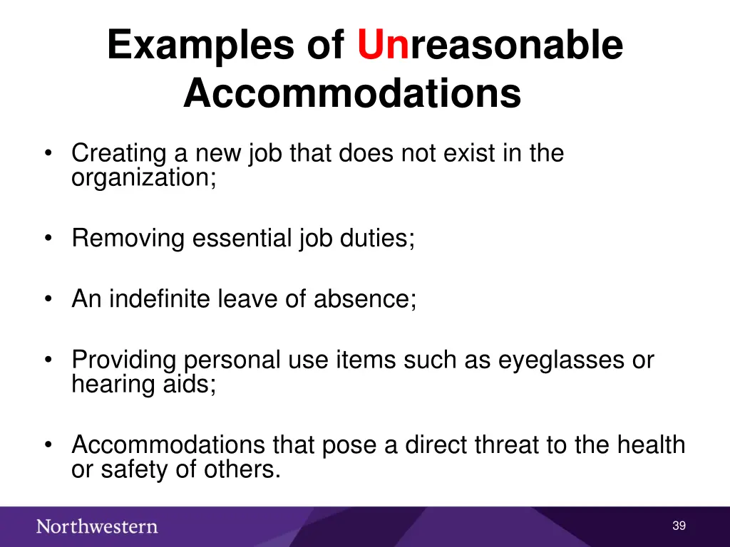 examples of unreasonable accommodations