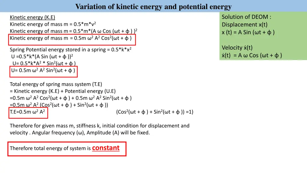 variation of kinetic energy and potential energy