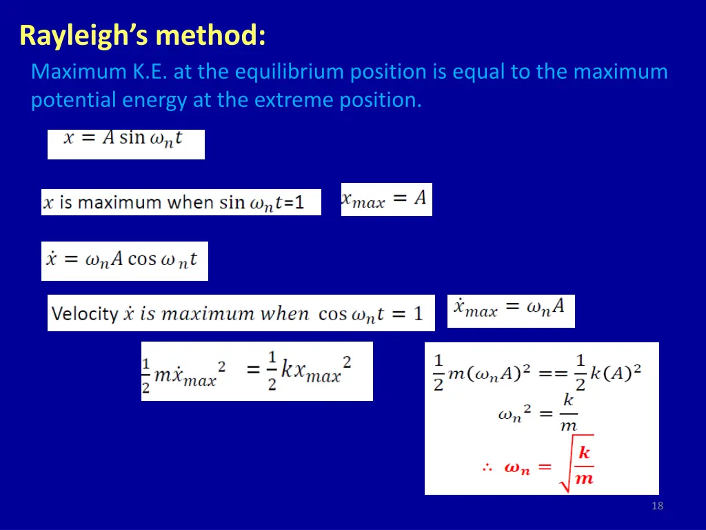 rayleigh s method maximum k e at the equilibrium