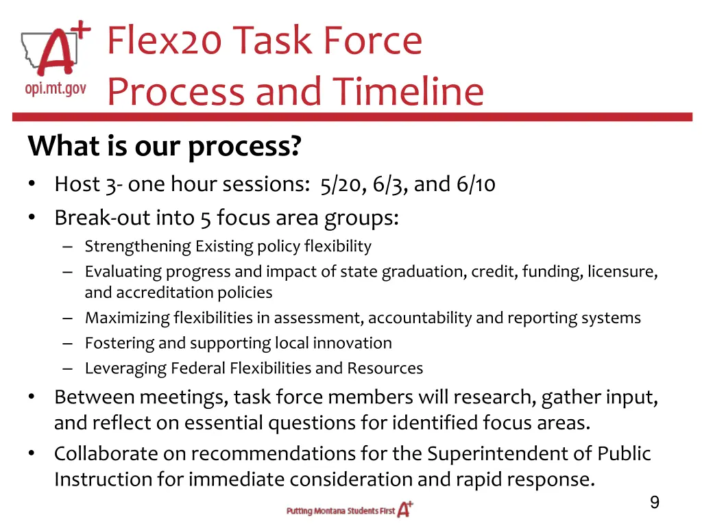flex20 task force process and timeline