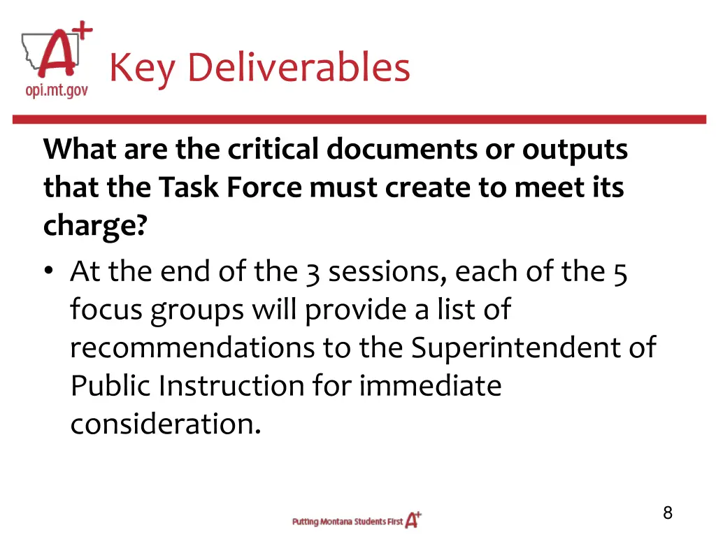 key deliverables
