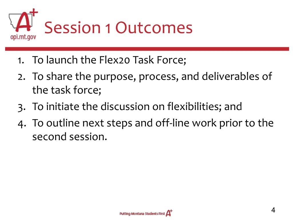 session 1 outcomes