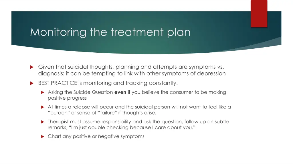monitoring the treatment plan