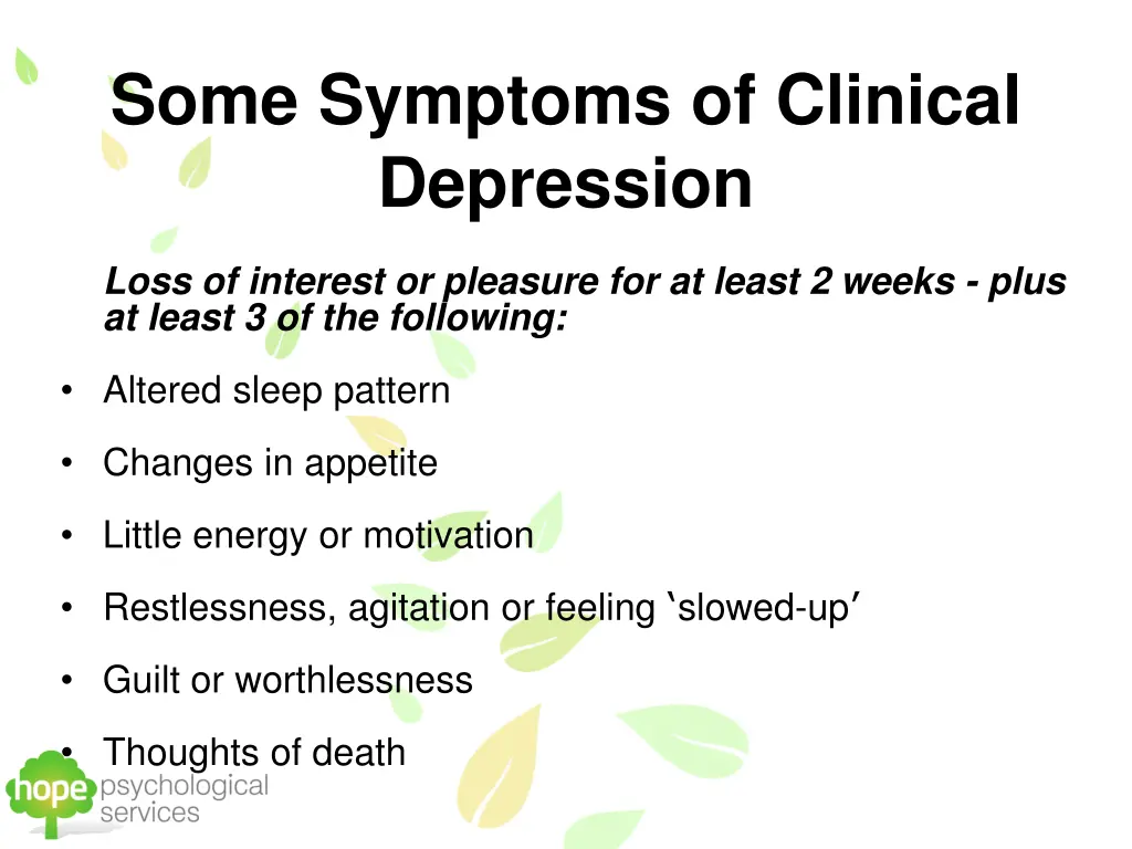 some symptoms of clinical depression