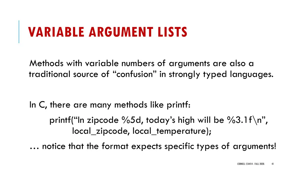 variable argument lists