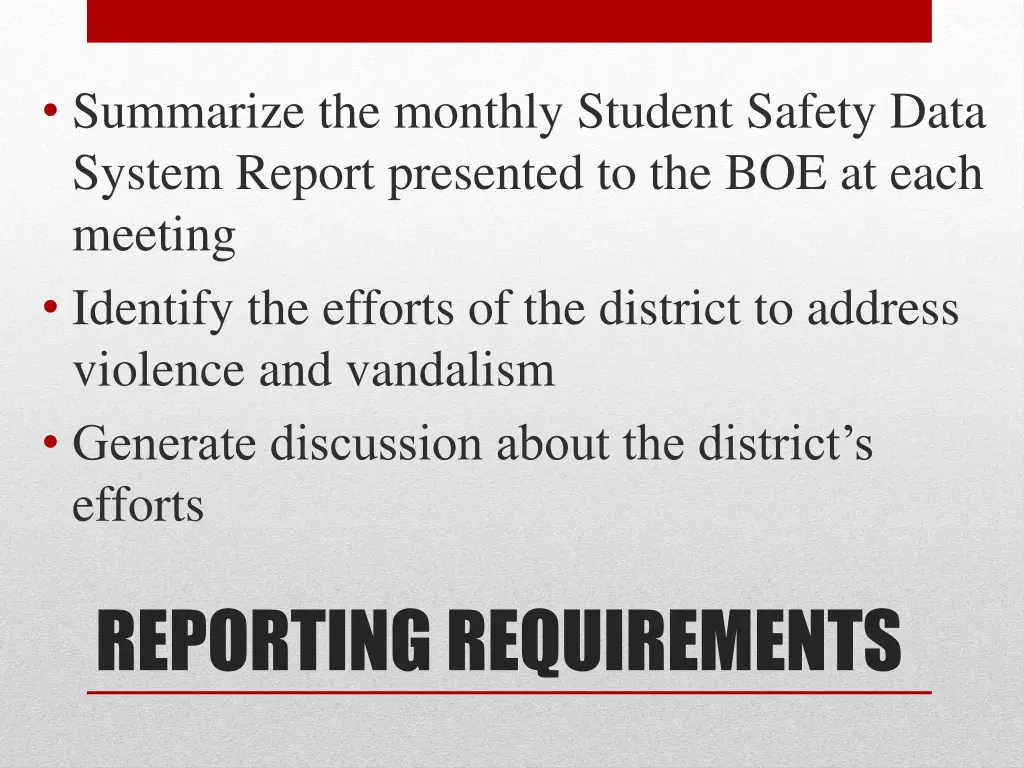 summarize the monthly student safety data system