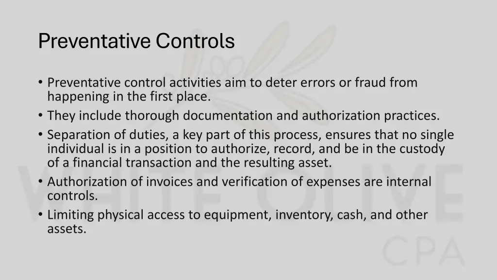 preventative controls