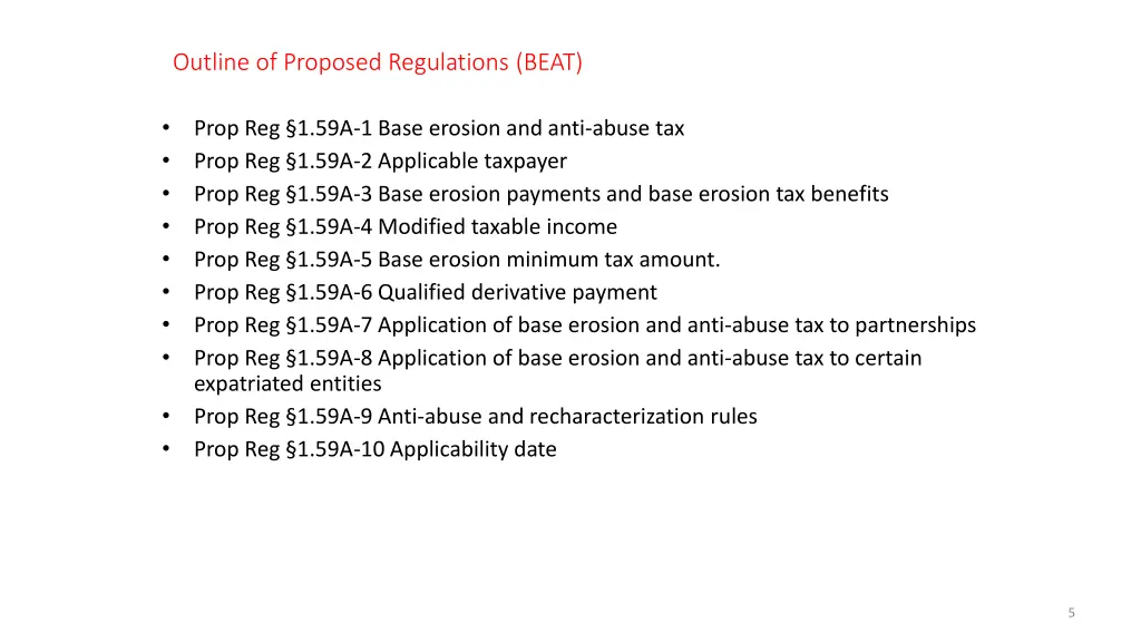 outline of proposed regulations beat