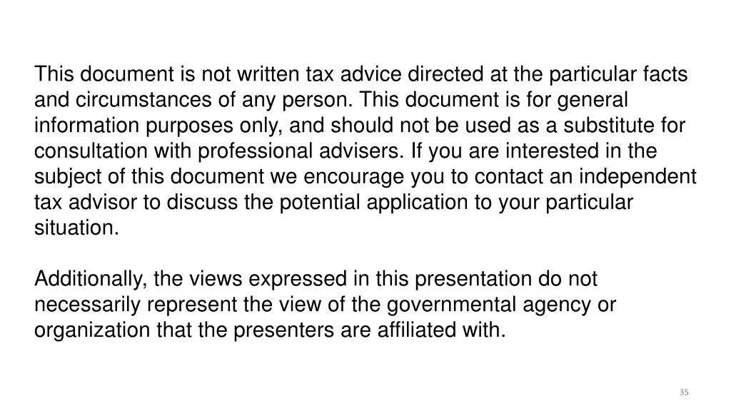 this document is not written tax advice directed