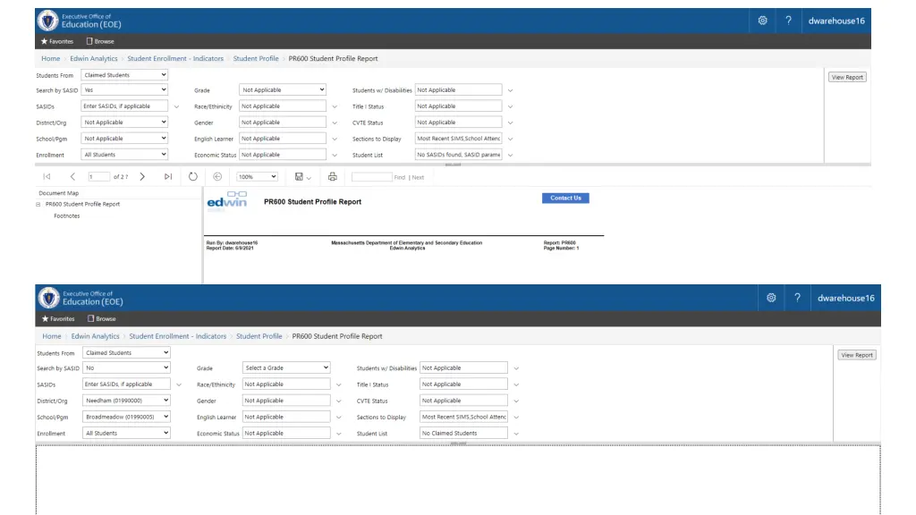 pr600 student profile report