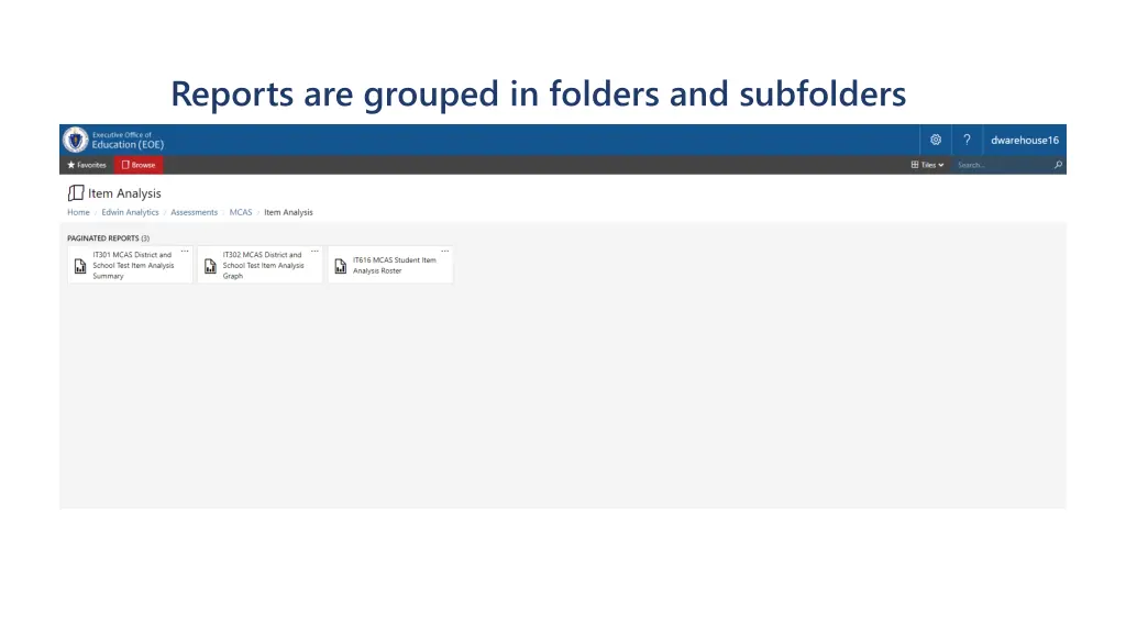 reports are grouped in folders and subfolders