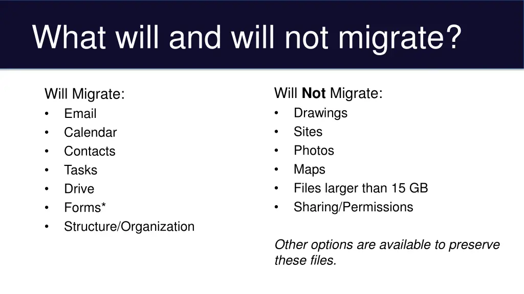 what will and will not migrate