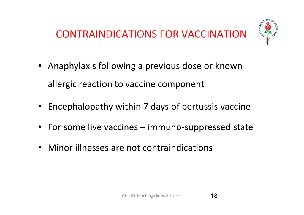 contraindications for vaccination