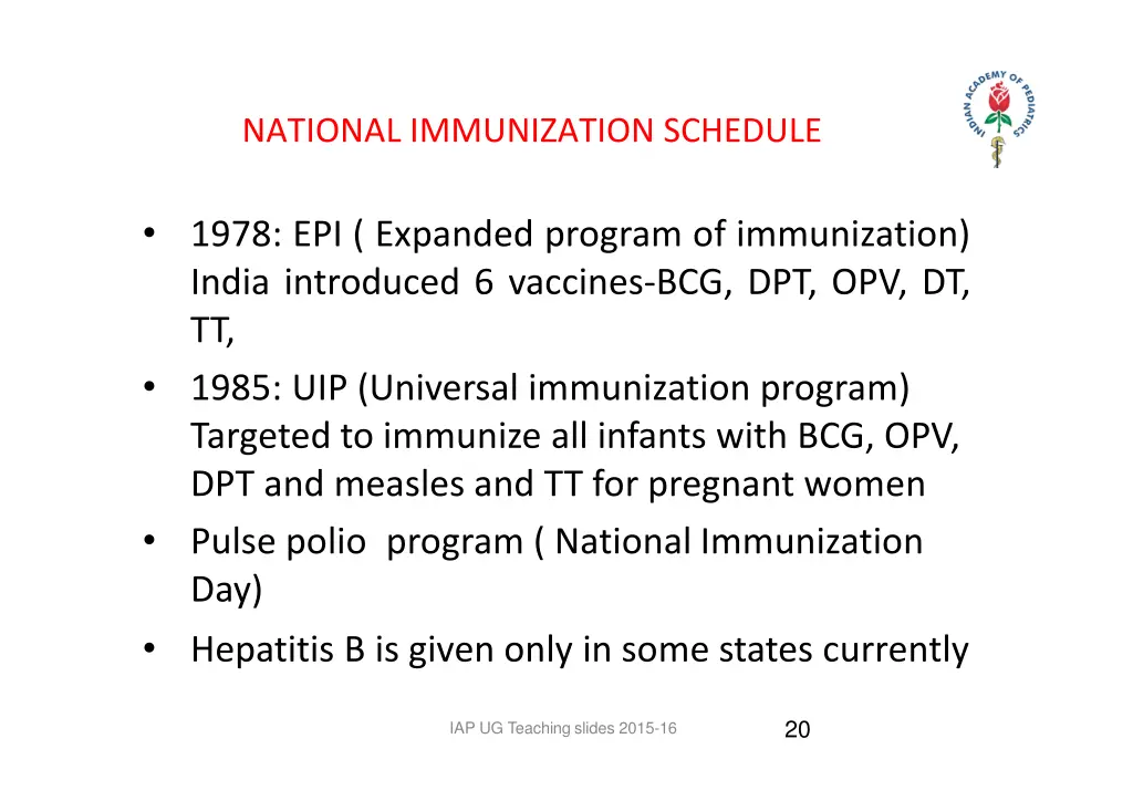 national immunization schedule
