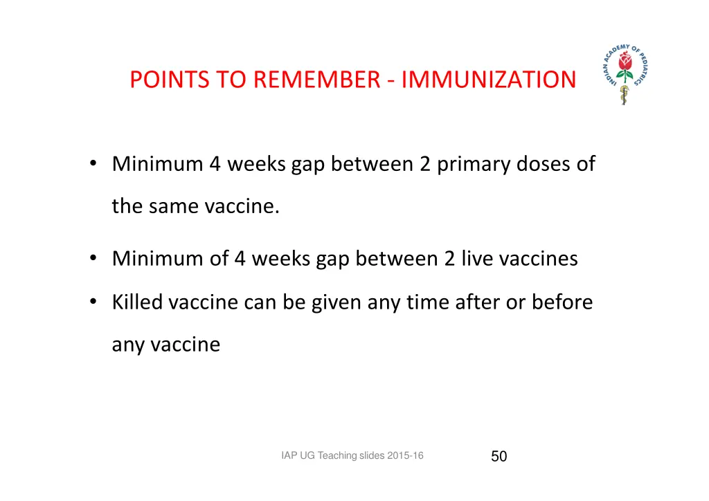points to remember immunization 1