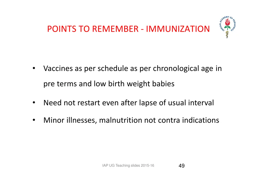 points to remember immunization