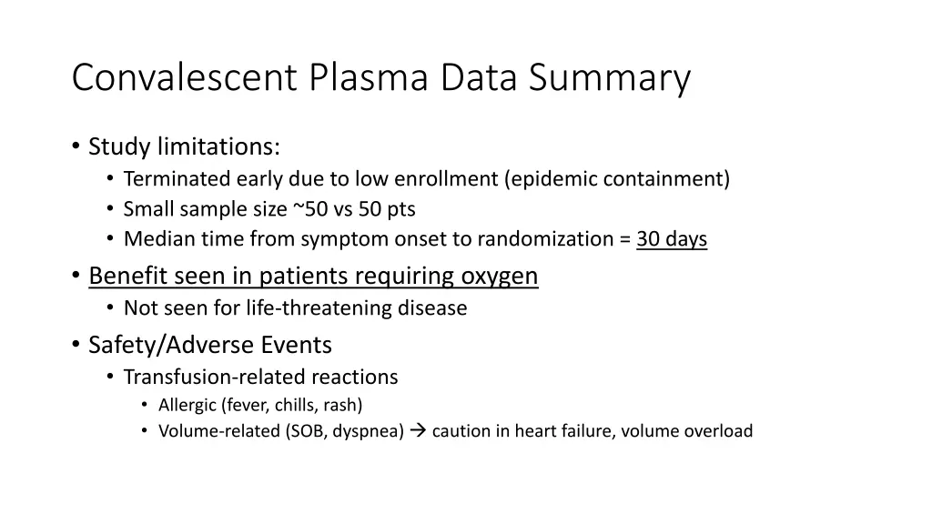 convalescent plasma data summary