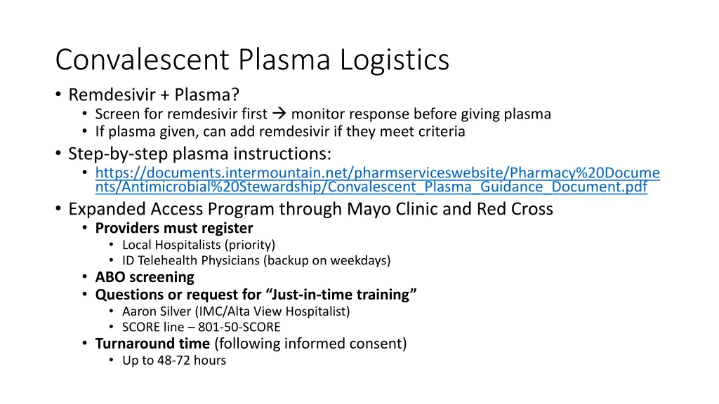 convalescent plasma logistics remdesivir plasma