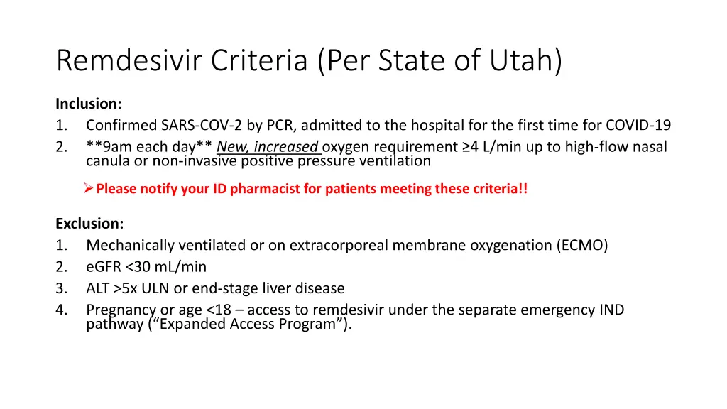 remdesivir criteria per state of utah