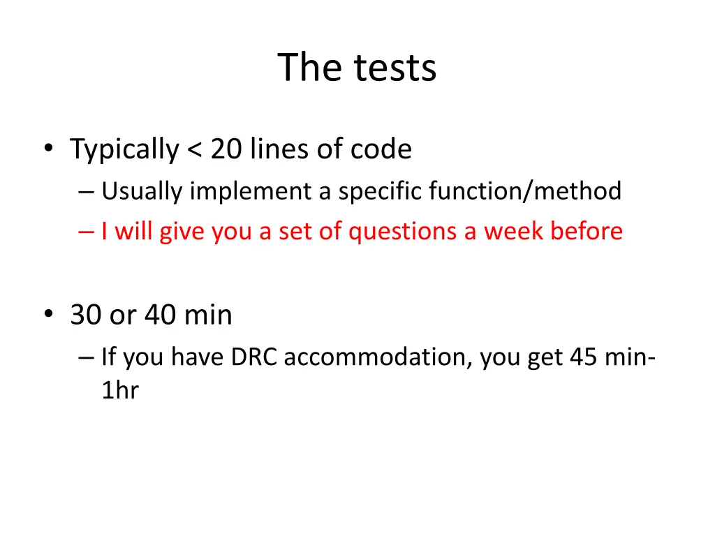 the tests
