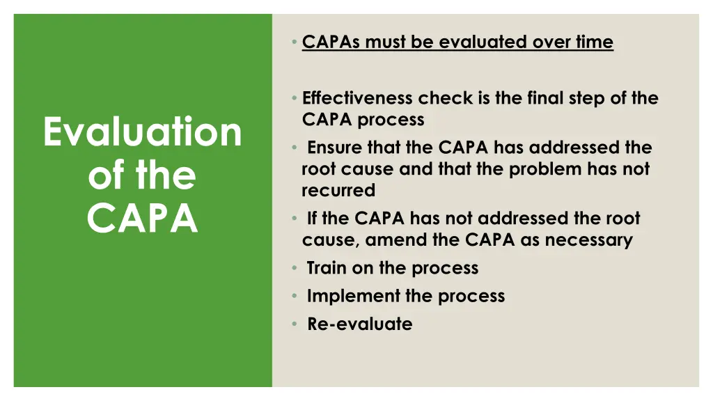 capas must be evaluated over time