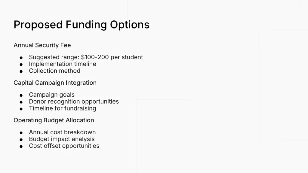 proposed funding options
