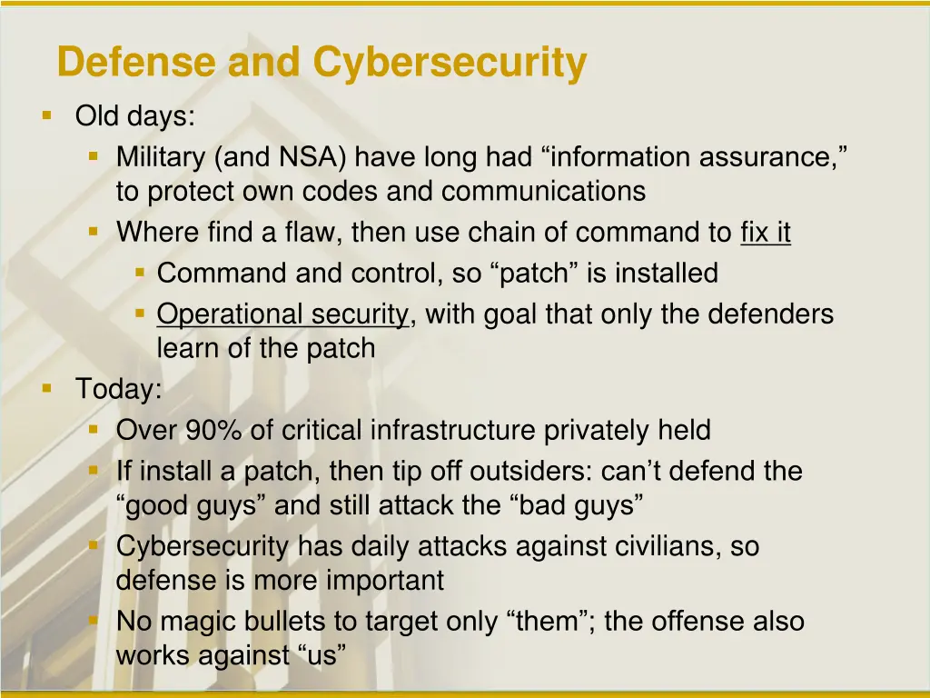 defense and cybersecurity old days military