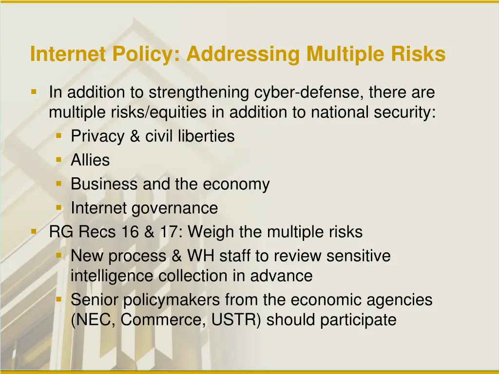 internet policy addressing multiple risks