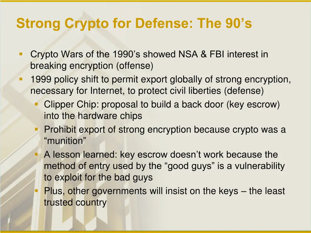 strong crypto for defense the 90 s