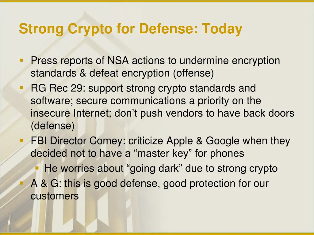 strong crypto for defense today