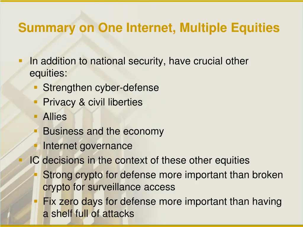 summary on one internet multiple equities