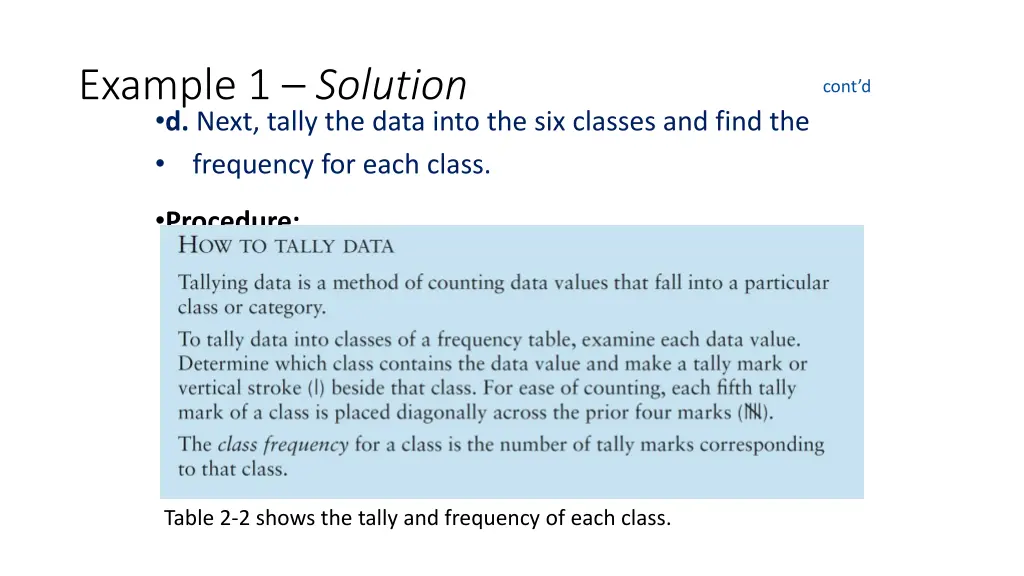 example 1 solution d next tally the data into