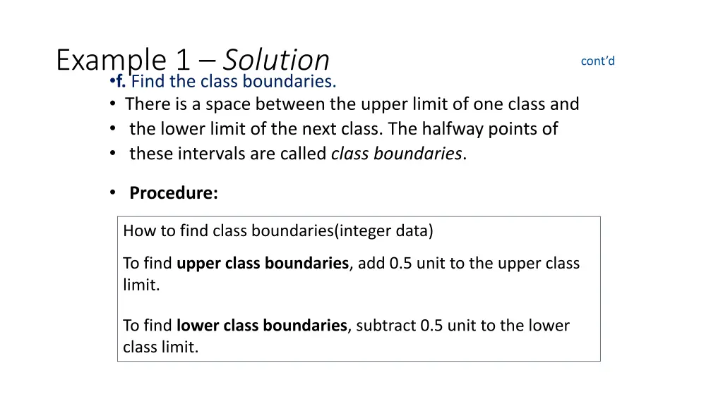 example 1 solution f find the class boundaries