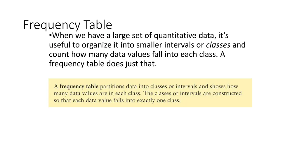 frequency table when we have a large