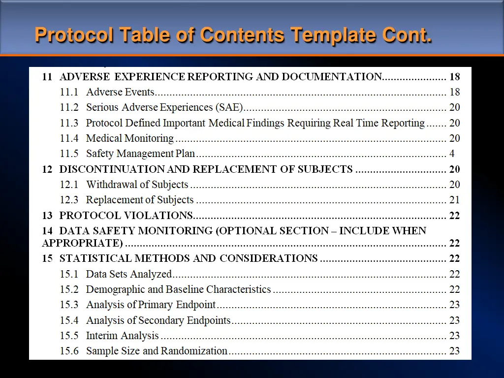 protocol table of contents template cont 1