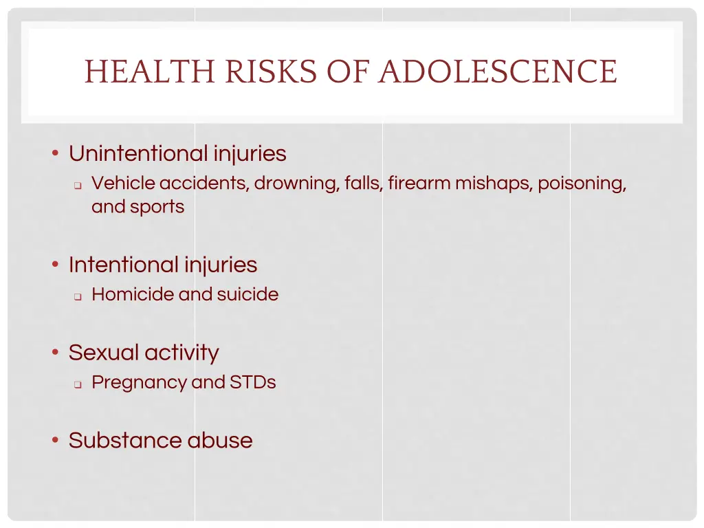 health risks of adolescence