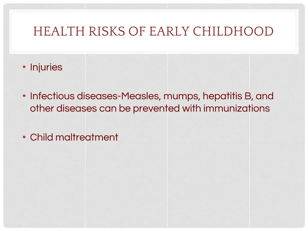 health risks of early childhood