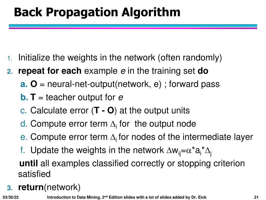 back propagation algorithm