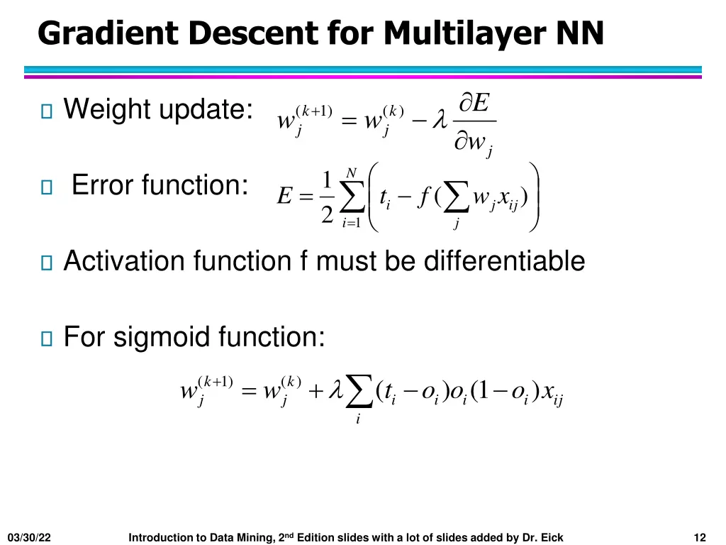 gradient descent for multilayer nn