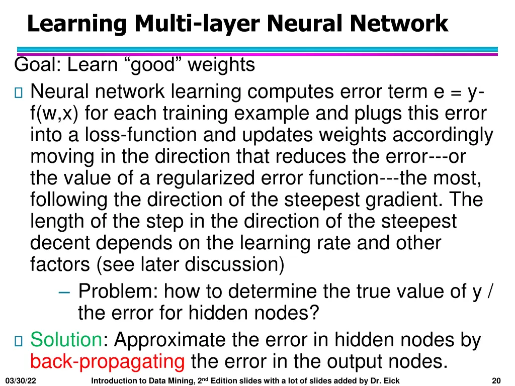 learning multi layer neural network