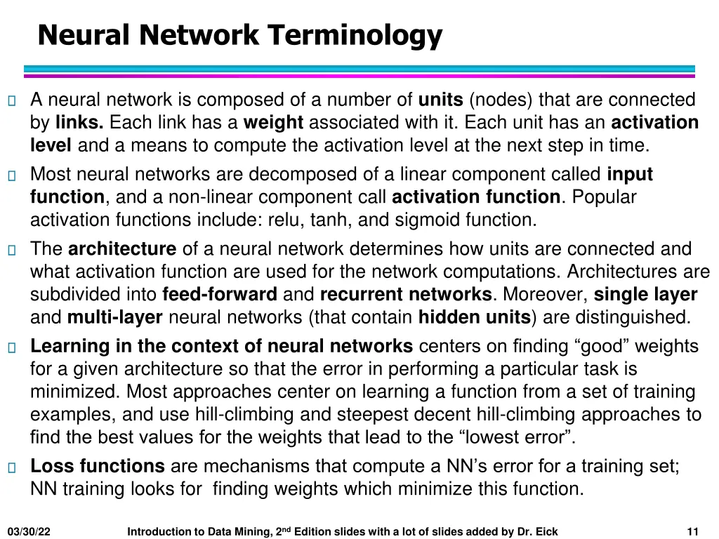 neural network terminology