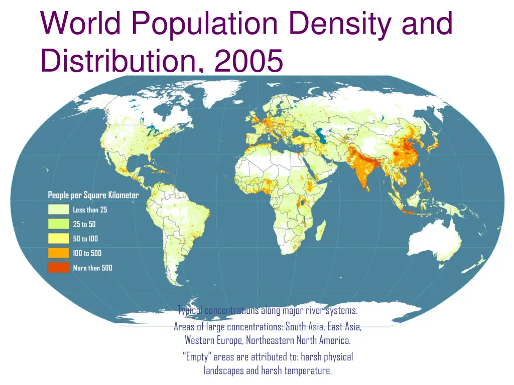 world population density and distribution 2005