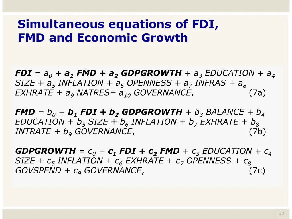 simultaneous equations of fdi fmd and economic