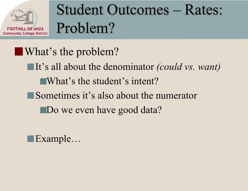 student outcomes rates problem