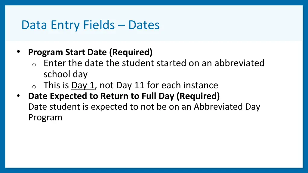 data entry fields dates