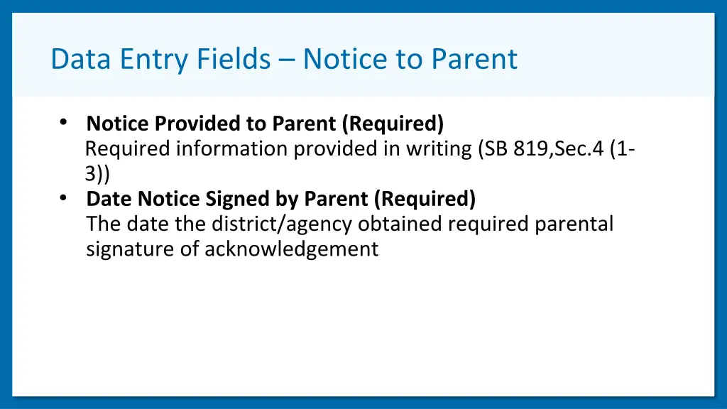 data entry fields notice to parent