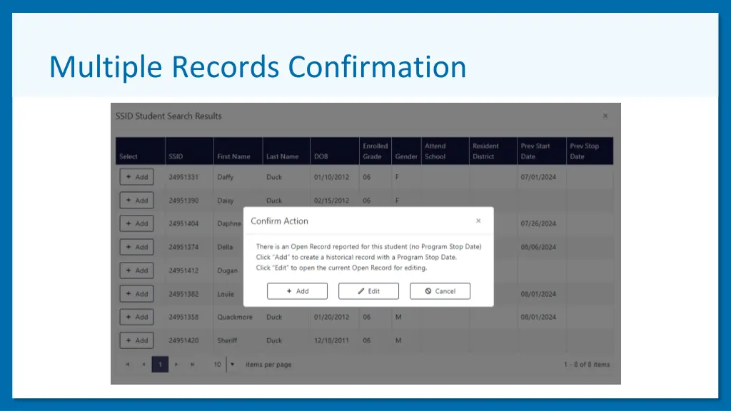 multiple records confirmation